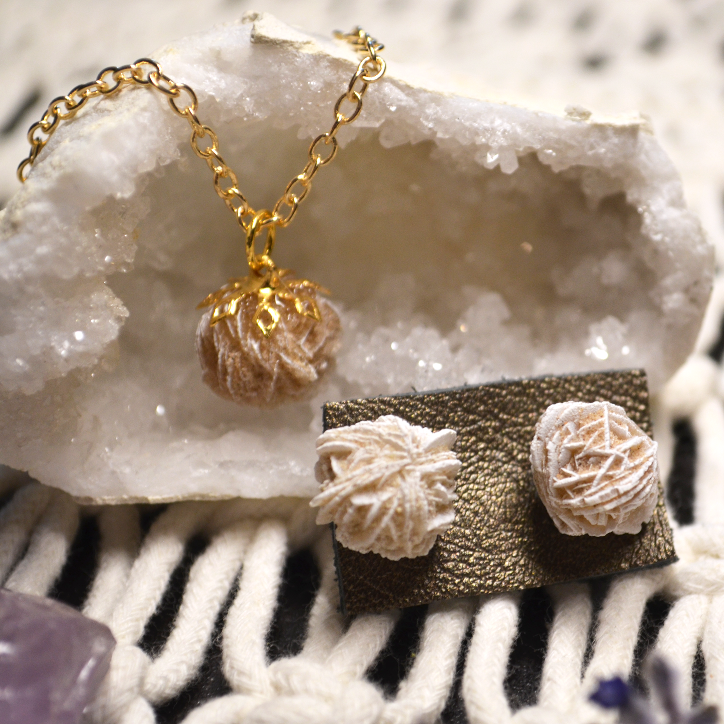 Sand Roses Earrings, Necklace or Set for Protection